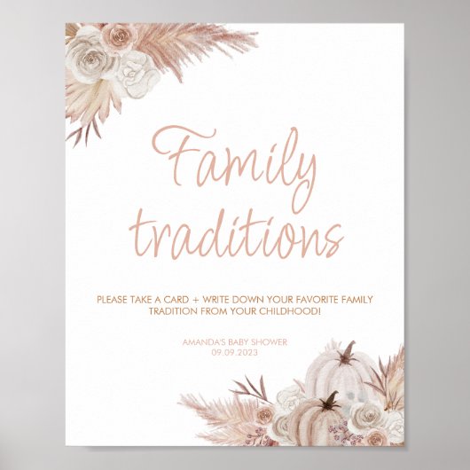 Boho pompoen Baby shower familie tradities teken Poster (Voorkant)