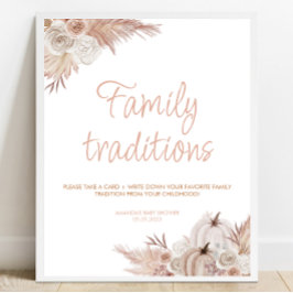 Boho pompoen Baby shower familie tradities teken Poster