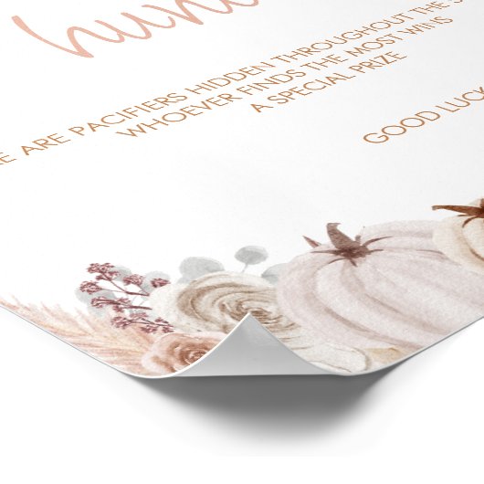 Boho pompoen Baby shower fopspeen jachtteken Poster (Hoek)