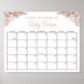 Boho Pompoen Baby shower Guess Due Date Calendar Poster (Voorkant)