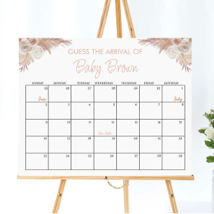 Boho Pompoen Baby shower Guess Due Date Calendar Poster