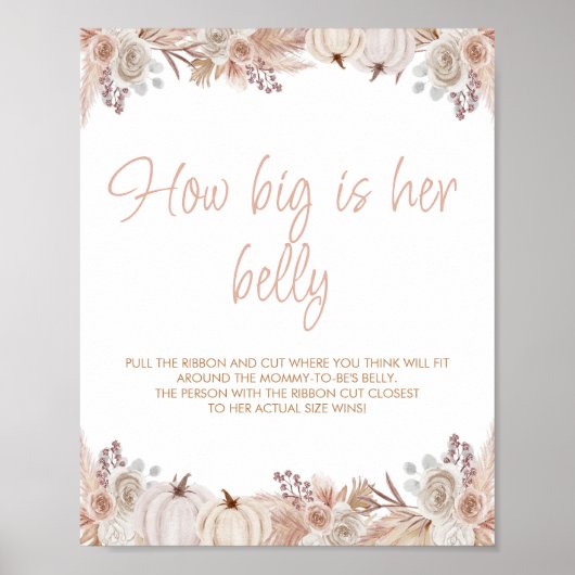 Boho pompoen Baby shower Hoe groot is haar buiktek Poster (Voorkant)