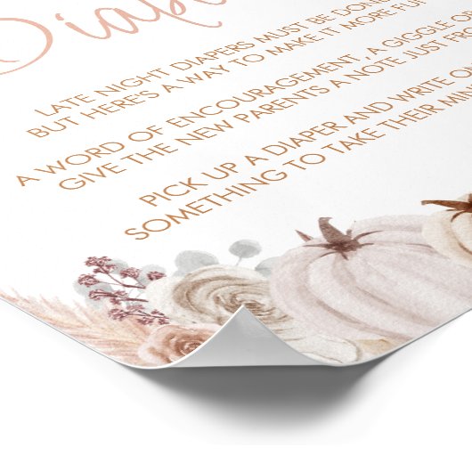 Boho pompoen Baby shower late nacht luiers teken Poster (Hoek)