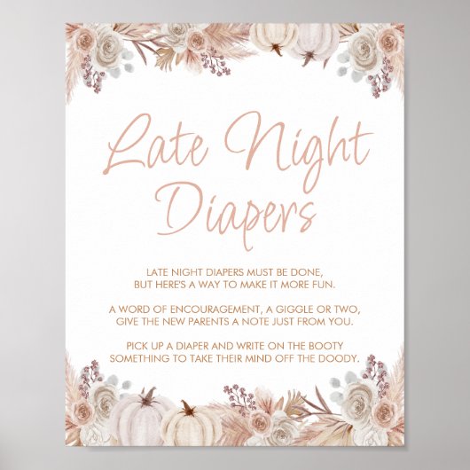 Boho pompoen Baby shower late nacht luiers teken Poster (Voorkant)