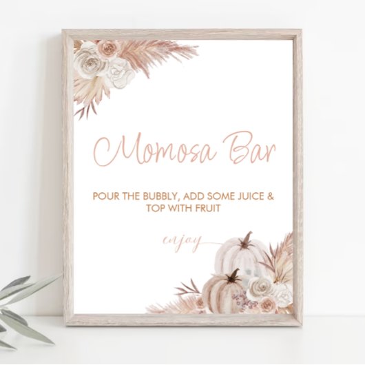 Boho Pompoen Baby shower Momosa Bar Teken Poster