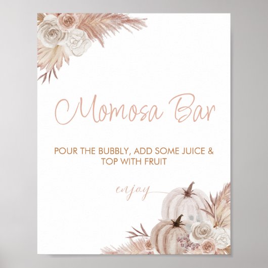 Boho Pompoen Baby shower Momosa Bar Teken Poster (Voorkant)
