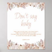 Boho pompoen Baby shower niet zeggen Baby teken Poster (Voorkant)