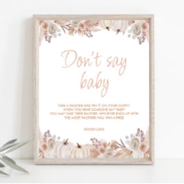 Boho pompoen Baby shower niet zeggen Baby teken Poster