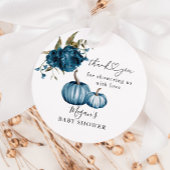 Boho Pompoen Blauw Bloemen Baby shower Bedankjes Labels