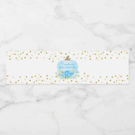 Boho Pompoen Blauw & Gouden Baby Jongen Douche Waterfles Etiket (Enkel label)