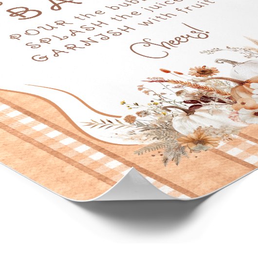 Boho Pompoen Bloemen Baby shower Mom-osa Bar Poster (Hoek)