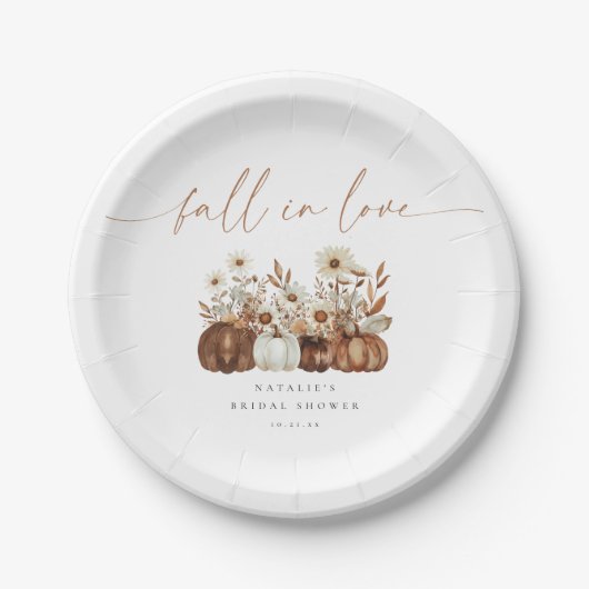Boho Pompoen Fall in Love Bruidsfeest Papieren Bordje (Voorkant)