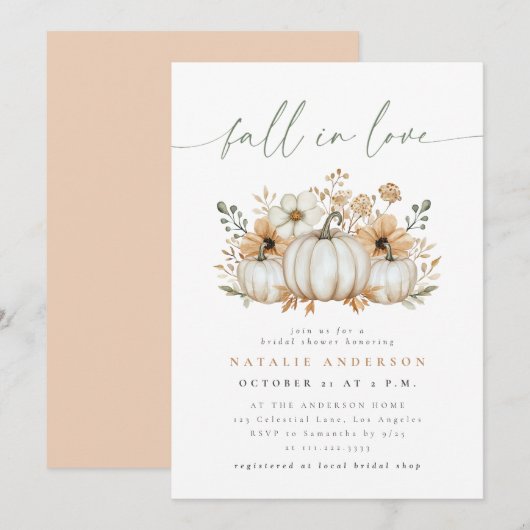 Boho Pompoen Fall in Love Bruidsuitnodiging Kaart (Voorkant / Achterkant)