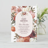 Boho Pompoen Floral Herfst Baby shower Kaart (Staand voorkant)