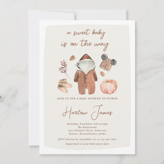 Boho Pompoen Genderneutraal Herfst Baby shower Kaart (Voorkant)