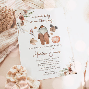 Boho Pompoen Genderneutraal Herfst Baby shower Kaart