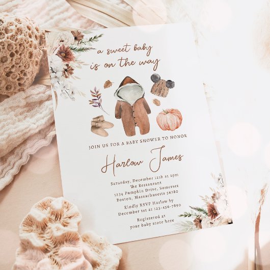 Boho Pompoen Genderneutraal Herfst Baby shower Kaart