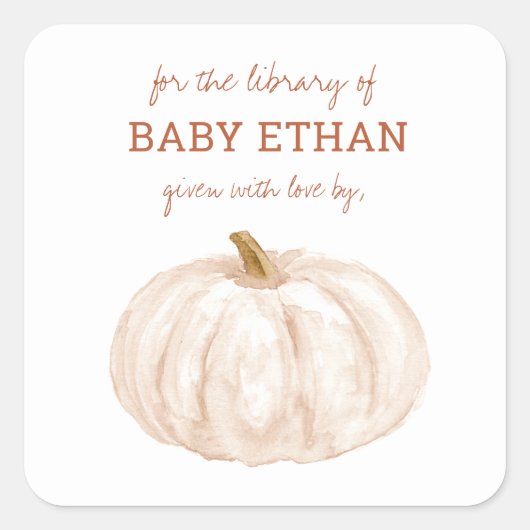 Boho Pompoen Herfst Baby shower Boekbibliotheek Vierkante Sticker (Voorkant)