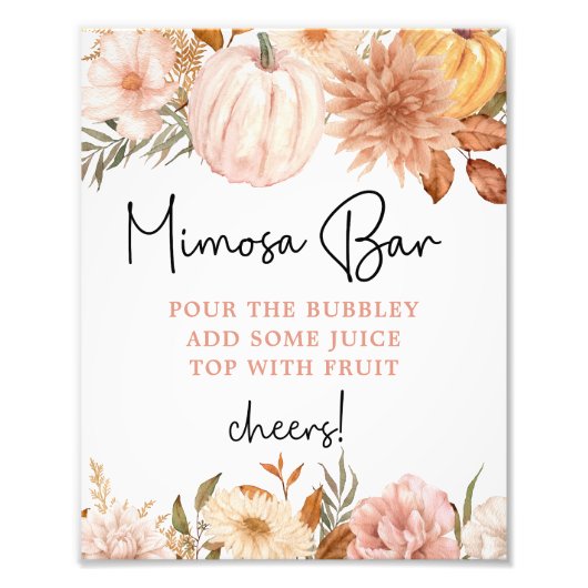 Boho Pompoen Herfst Baby shower Mimosa Bar Poster (Voorkant)