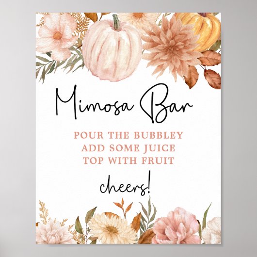 Boho Pompoen Herfst Baby shower Mimosa Bar Poster (Voorkant)