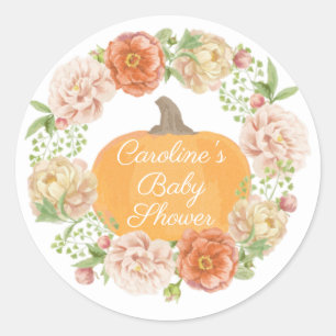Boho Pompoen Herfst Baby shower Waterverf Krans Ronde Sticker