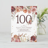Boho Pompoen Herfst Bloei 100ste Verjaardag Kaart (Staand voorkant)