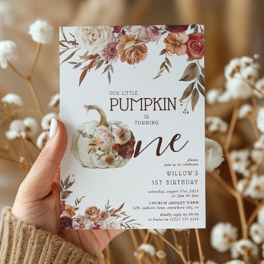 Boho Pompoen Herfst Bloei 1e Verjaardag Kaart