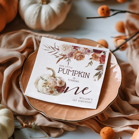 Boho Pompoen Herfst Bloei 1e Verjaardag Servet