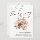 Boho Pompoen Herfst Bloei Thanksgiving Diner Kaart (Voorkant)