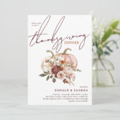 Boho Pompoen Herfst Bloei Thanksgiving Diner Kaart (Staand voorkant)