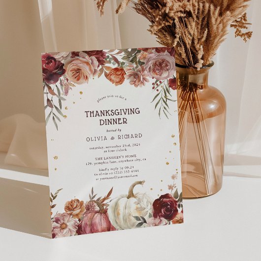 Boho Pompoen Herfst Bloei Thanksgiving Dinner Kaart