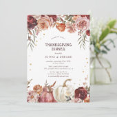 Boho Pompoen Herfst Bloei Thanksgiving Dinner Kaart (Staand voorkant)