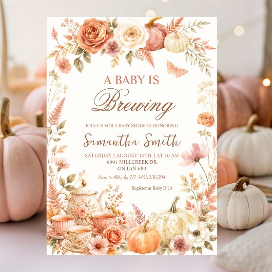 Boho Pompoen Herfst Bloem Baby Shower Kaart