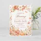 Boho Pompoen Herfst Bloem Baby Shower Kaart (Staand voorkant)