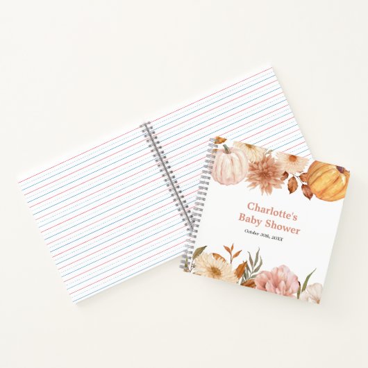 Boho Pompoen Herfst Bloemen Baby shower Gastenboek Notitieboek (Binnen)