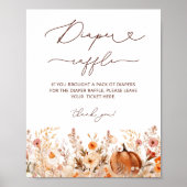 Boho Pompoen Herfst Bloemen Baby shower Luier Raff Poster (Voorkant)