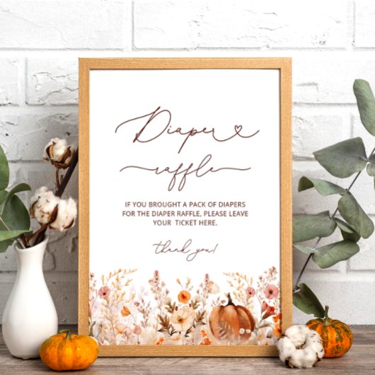 Boho Pompoen Herfst Bloemen Baby shower Luier Raff Poster