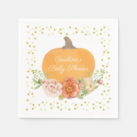 Boho Pompoen Herfst Bloemen Baby shower Waterverf Servet (Voorkant)
