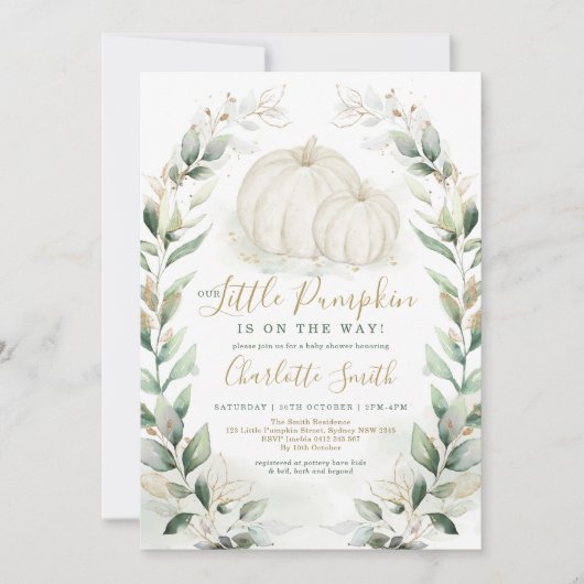 Boho Pompoen Herfst Greenery Gold Krans Baby showe Kaart (Voorkant)