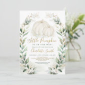 Boho Pompoen Herfst Greenery Gold Krans Baby showe Kaart (Staand voorkant)