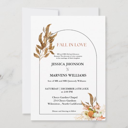 Boho Pompoen herfst in liefde herfst bruiloft Kaart (Voorkant)