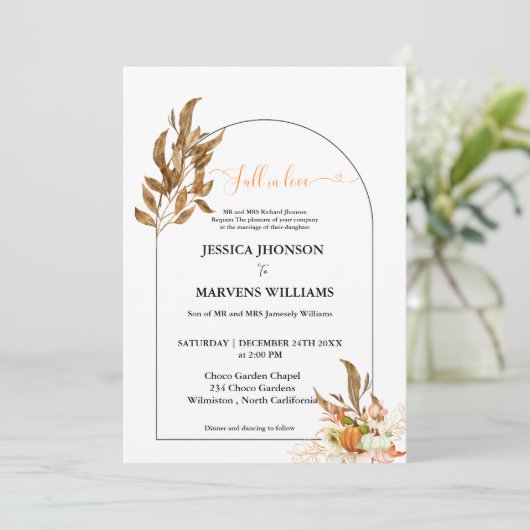 Boho Pompoen herfst in liefde herfst bruiloft Kaart (Staand voorkant)