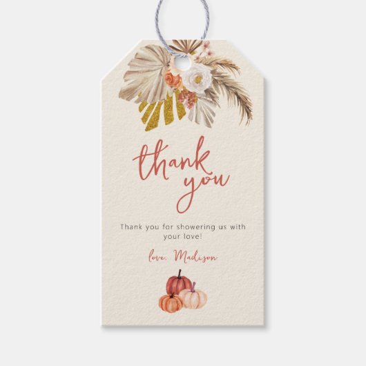 Boho pompoen Herfst in liefde met Baby dank u Cadeaulabel (Voorkant)