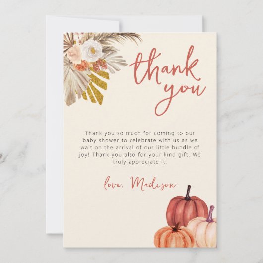 Boho pompoen Herfst in liefde met Baby dank u kaar Kaart (Voorkant)
