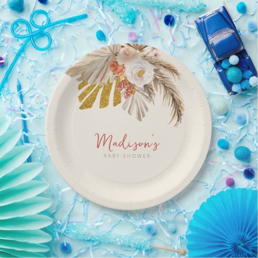 Boho pompoen Herfst in liefde met Baby shower Papieren Bordje (Feest)