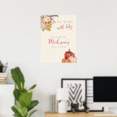 Boho Pompoen Herfst in Liefde met Baby Welkomstbor Poster (Thuiskantoor)