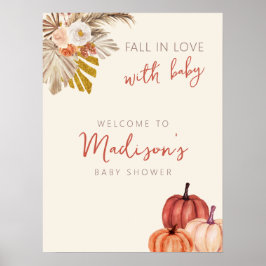 Boho Pompoen Herfst in Liefde met Baby Welkomstbor Poster
