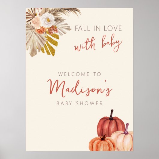 Boho Pompoen Herfst in Liefde met Baby Welkomstbor Poster (Voorkant)