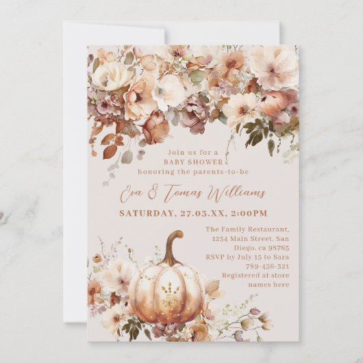 Boho pompoen Herfst rustiek chique Baby shower Kaart (Voorkant)