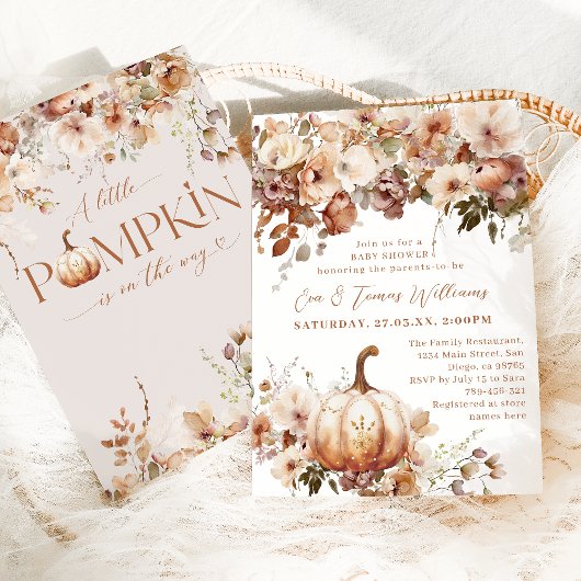 Boho pompoen Herfst rustiek chique Baby shower Kaart